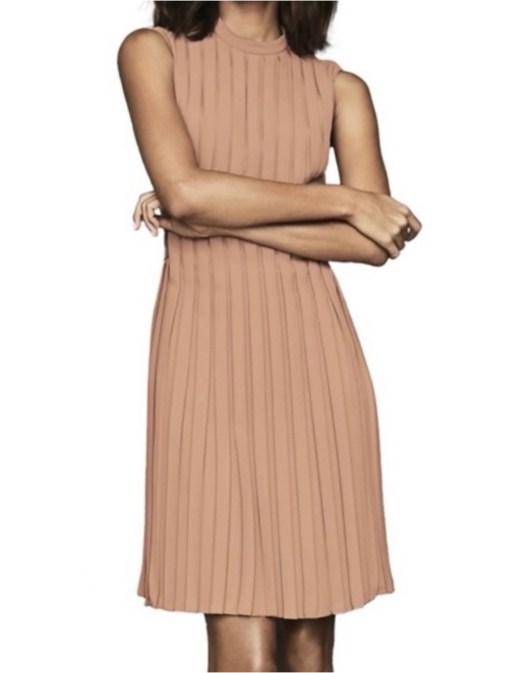 REISS Dusty Rose Pleated Sleeveless Midi Dress